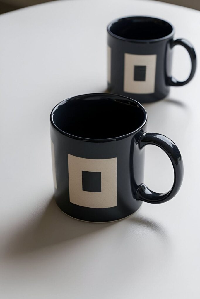 A mug with a hidden image or message that reveals itself at a certain angle, shown from different perspectives