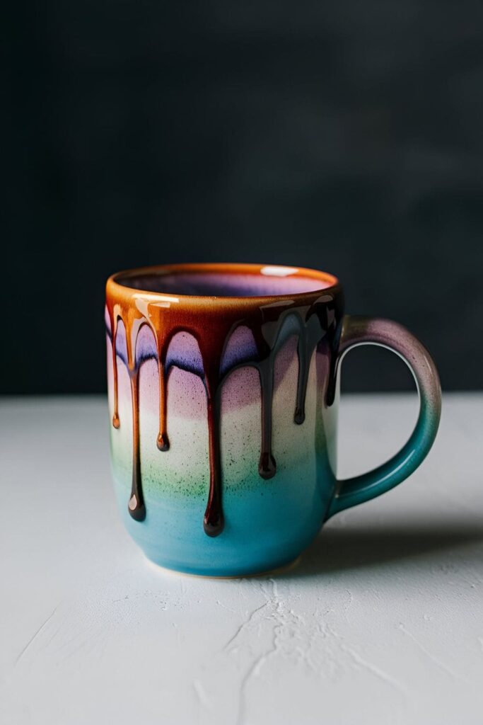 Ceramic mug with an ombre drip glaze, featuring a smooth color gradient with glaze dripping down the sides