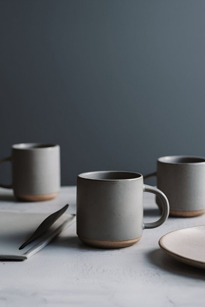 Sleek ceramic mug with a matte finish, featuring a smooth, non-reflective surface in a minimalist design