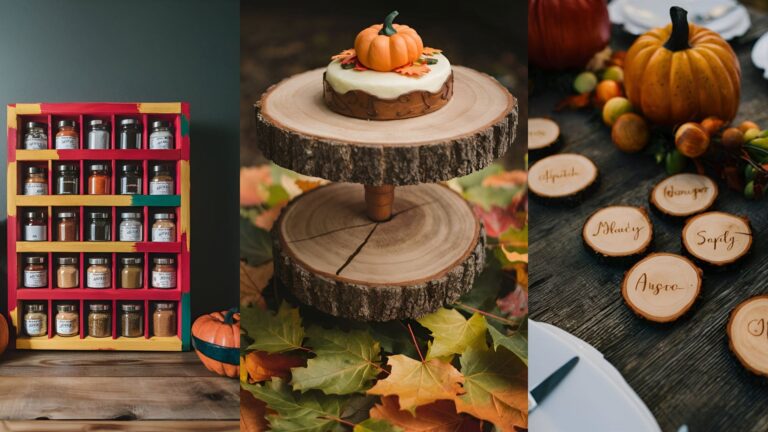 collage of 3 images of fall crafts for adults