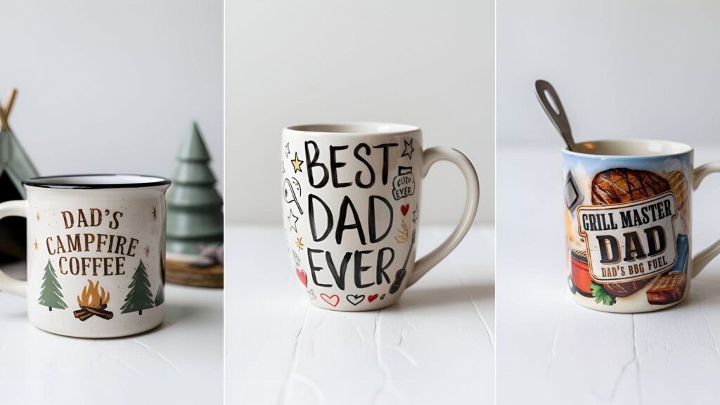 collage of 3 images of mugs made for dad