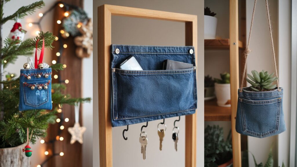 college of 3 images of DIY Denim Pocket Crafts