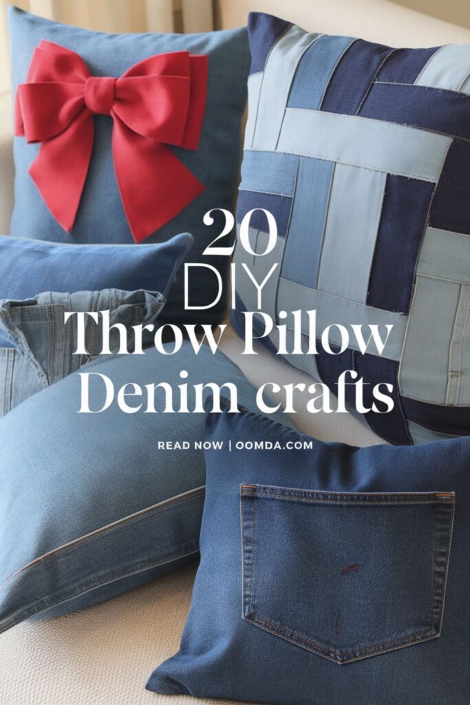 image with a text overlay _20 DIY Throw Pillow Denim Crafts