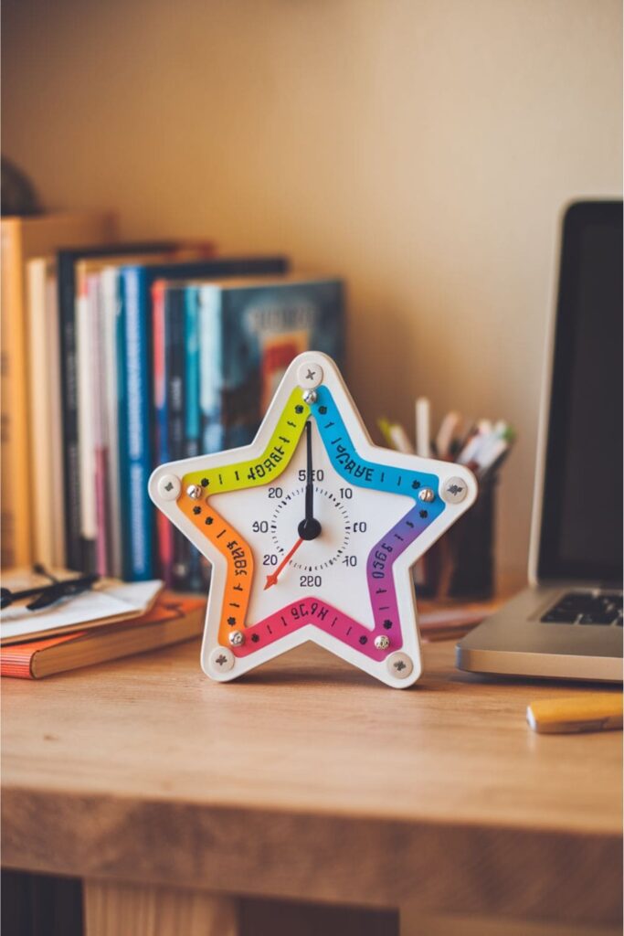 Star-shaped timer divided into colorful work and break sections