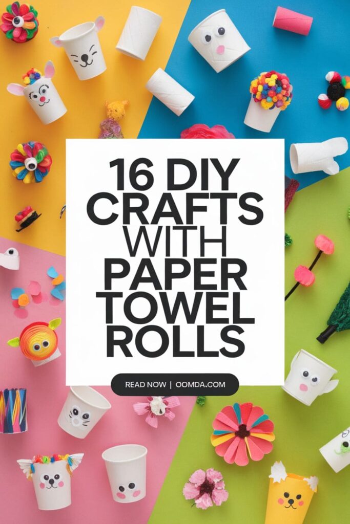 image with text overlay 16 DIY Crafts with Paper Towel Rolls