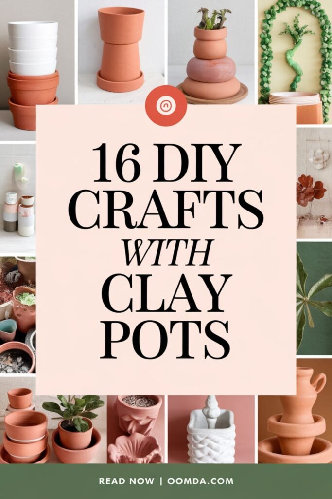 image with text overlay 16 diy crafts with clay pot