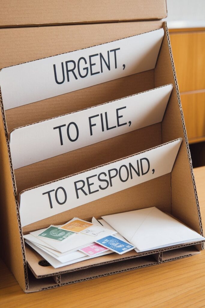 Cardboard mail sorter with labeled slots