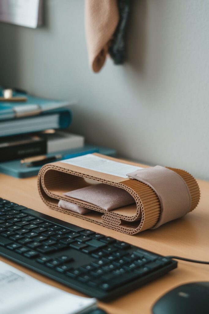 Cardboard wrist rest wrapped in soft fabric