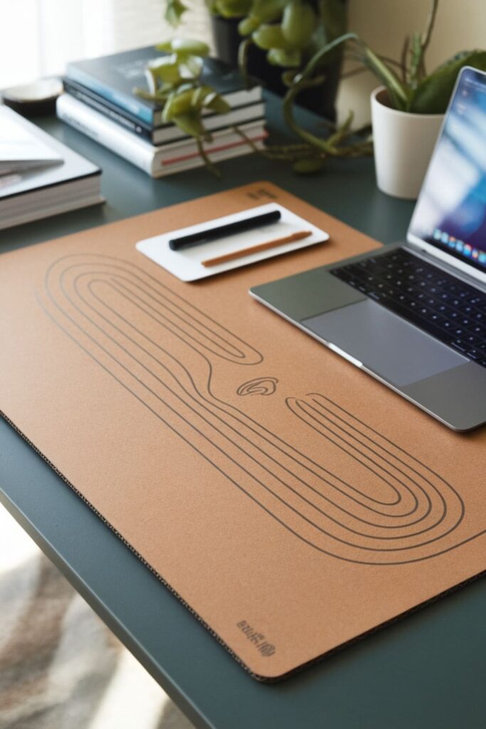 Large cardboard desk mat with a laptop on top