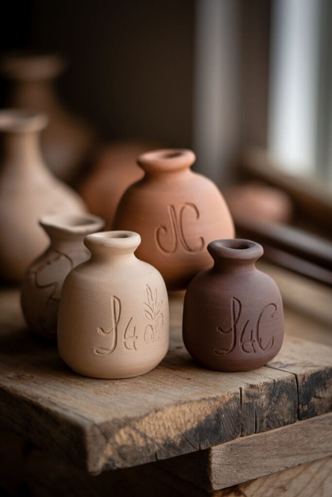 Small clay vessels with family-inspired impressions