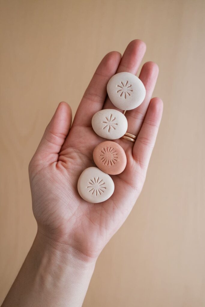 Smooth clay worry stones with calming textures