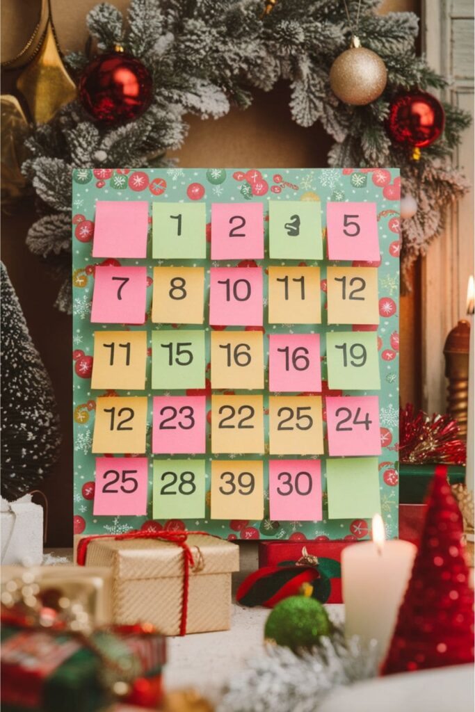 Sticky note countdown calendar with hidden surprises