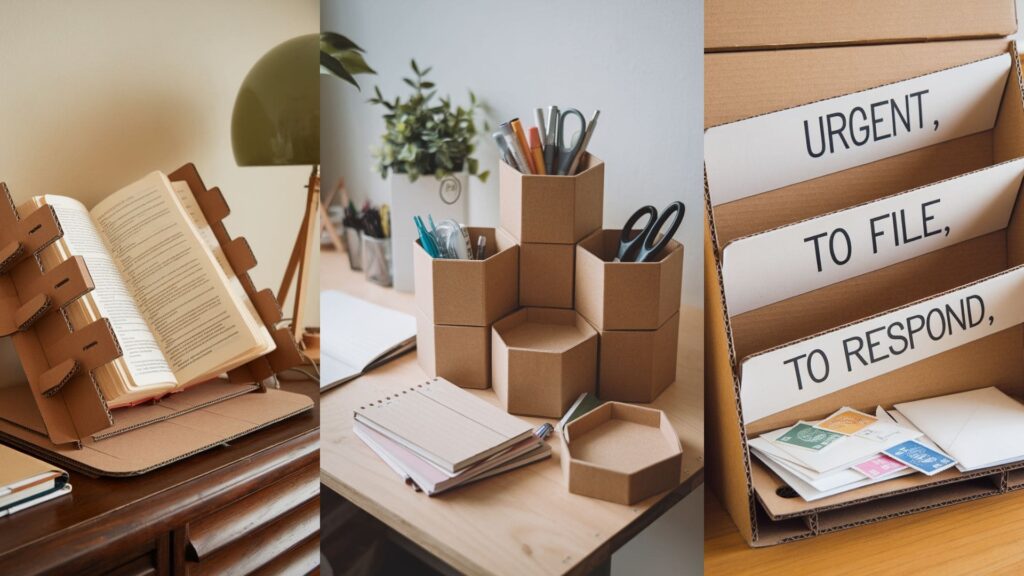 collage of DIY Cardboard crafts for study table